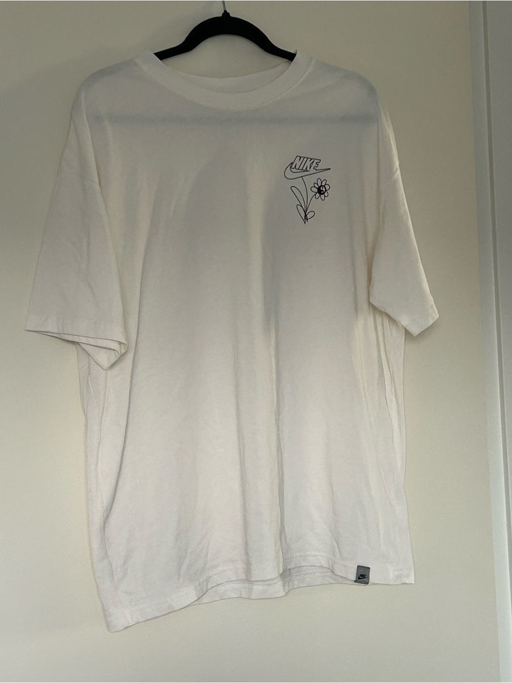 Nike White Tee with Logo & Floral Sketch